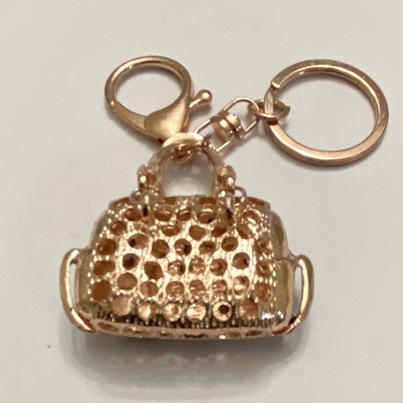 2-Way, Black Floral Rhinestone Handbag Charm- Key Chain - Picture 7 of 10